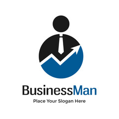 Business man vector logo template with growing graph chart symbol. Suitable for job business.