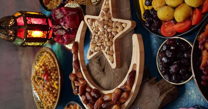 Ramadan food. Dates and water. Iftar is the name for the meal that Muslims eat each evening at sunset to break their Ramadan fast