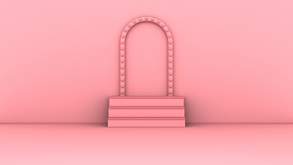 Pink stairs gate frame and light polygon style. 3d rendering