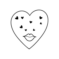 Romantic valentine with lips as an invitation to a kiss. Doodle-style design element for Valentine's Day on February 14. Vector.