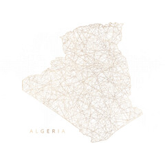 Low poly map of Algeria. Gold polygonal wireframe. Glittering vector with gold particles on white background. Vector illustration eps 10.