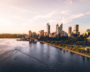Perth City Skyline from the river at sunset