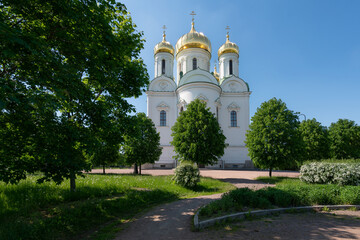 Fototapeta na wymiar Cathedral of the Holy Great Martyr Catherine on a summer sunny day, Pushkin, St. Petersburg, Russia