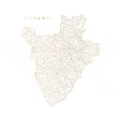 Low poly map of Burundi. Gold polygonal wireframe. Glittering vector with gold particles on white background. Vector illustration eps 10.