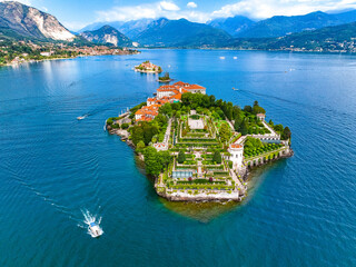Aerial view of Isola Bella, in Isole Borromee archipelago in Lake Maggiore, Italy