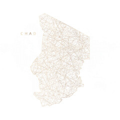 Low poly map of Chad. Gold polygonal wireframe. Glittering vector with gold particles on white background. Vector illustration eps 10.