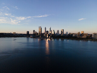 Fototapeta na wymiar Perth City Skyline from the river at sunset
