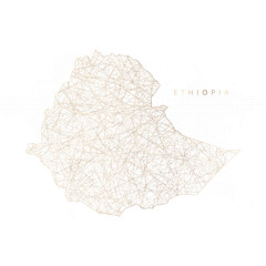Low poly map of Ethiopia. Gold polygonal wireframe. Glittering vector with gold particles on white background. Vector illustration eps 10.