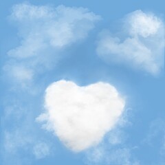 Puffy white cloud shaped like a heart on a blue sky