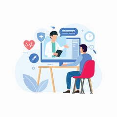 Online medical support doctor consultation smartphone app design concept vector illustration