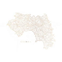 Fototapeta premium Low poly map of Guinea. Gold polygonal wireframe. Glittering vector with gold particles on white background. Vector illustration eps 10.