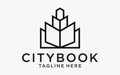 logo design book with city building creative template