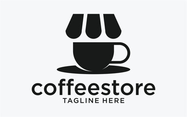 logo design cup coffee with store creative template flat