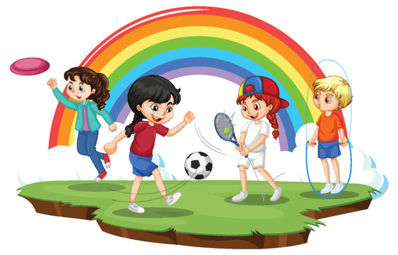 Happy children playing different sports