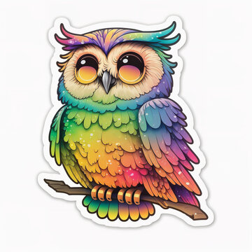 happy cute owl in rainbow color Generative AI