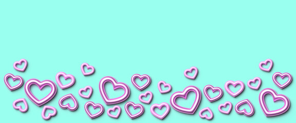 Banner para San Valentín con corazones rosas en 3D. Banner for Valentine's Day with 3D pink hearts. 