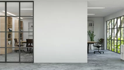 Papier Peint photo Mur Modern urban company office indoor building interior with workstation and empty white wall