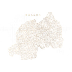 Low poly map of Rwanda. Gold polygonal wireframe. Glittering vector with gold particles on white background. Vector illustration eps 10.