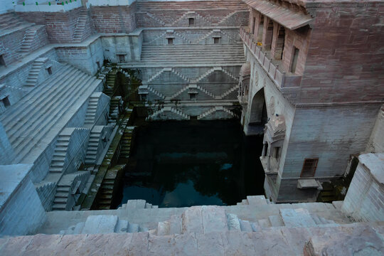 Toorji's Step Well, Toorji ki Jhalara, Toorj ki jhalra, was built in 1740s.Hand carved step well bulit to provide water to the local people in the desert. Ancient architecture Jodhpur,Rajasthan,India.