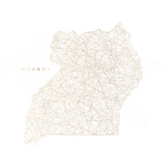 Low poly map of Uganda. Gold polygonal wireframe. Glittering vector with gold particles on white background. Vector illustration eps 10.