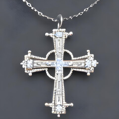 A beautiful image depicting a silver pendant with cross (a.i. generated)