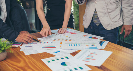 Business strategy team report chart, graph, infographic data analyze financial report plan. Hands...