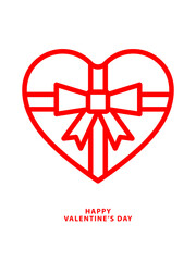 Happy Valentine's Day card, red line heart shaped gift box