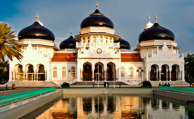 view of the Baiturrahman mosque, Aceh exposed to the morning sun