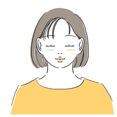 目を閉じた女性　正面