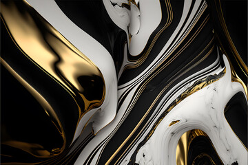 Plain black white and gold smooth marble background made with Generative AI technology