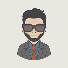 man with glasses, expressionless face icon illustration