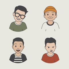 set of illustration face icons with different expressions and faces, illustration flat style