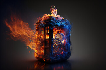 TARDIS time maschine, from the famous British sci-fi named Doctor Who, blue phone box, travel trought space and time, Generative AI