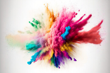 Fototapeta na wymiar Multicolored powder splatted on white background, Freeze motion color powder exploding, Digital Art