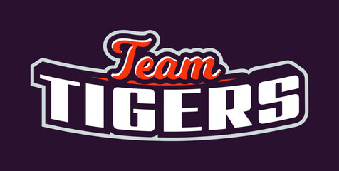 Bold sports font for tiger mascot logo. Text style lettering for esport, mascot logo, sport team, college club. White font. Vector illustration isolated on background