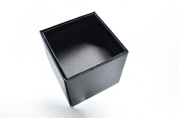 black paper box on white background, packaging industry