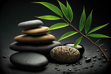 Obraz na płótnie Canvas Spa background with stones and bamboo, Generative AI