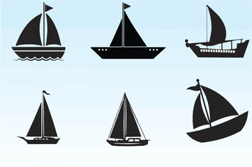 Boat and ship icons set. Symbol of sailing and roaring. Water transportation. Illustration icons on white background. Editable vector eps 10 file.