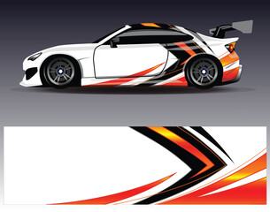 Obraz premium Car wrap design vector. Graphic abstract stripe racing background kit designs for wrap vehicle race car rally adventure and livery