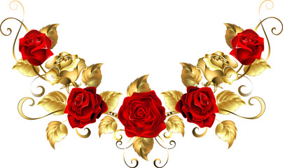 Symmetrical Garland of Gold and Red Roses