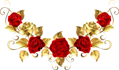 Symmetrical Garland of Gold and Red Roses © Nelli Valova