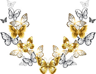 Symmetrical Pattern of Gold and White Butterflies