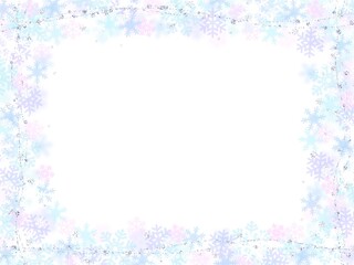 雪の結晶とキラキラで囲った綺麗なフレーム背景イラスト
