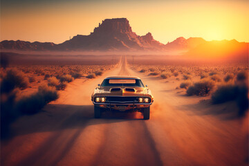 Obraz na płótnie Canvas muscle car on desert road, Generative AI