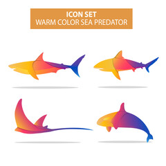 Collection of icon sea predator, vector set, vector pack, warm color