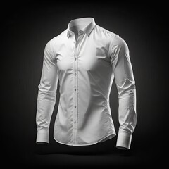 long sleeve, shirt, solid white , product photo, isolated on a black background, AI assisted finalized in Photoshop by me