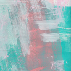 Collage and mixed media technique , abstract background painting. Turquoise blue and pink in main color.