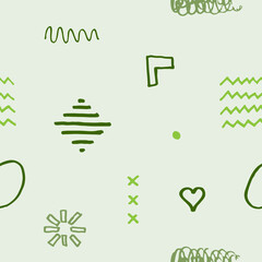 Vector illustration. Cute seamless background. Memphis pattern. Fashion 60s, 70s. Retro funky graphic. Hand drawn print element. Repeat square banner. Minimalist color backdrop. Fabric decoration