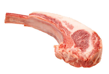 Australian lamb rack cutlets or Raw Frenched Rack Rib with isolate on white PNG File.