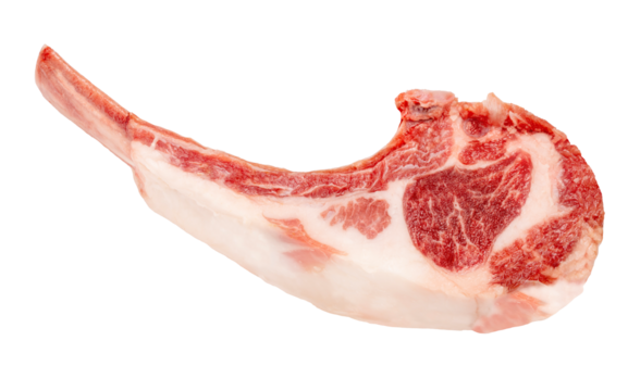 Australian lamb rack cutlets or Raw Frenched Rack Rib with isolate on white PNG File.